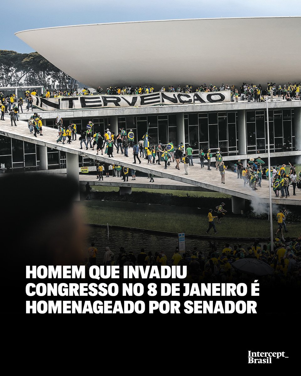 Sergio Brucutu foi um dos manifestantes que invadiram o Congresso no 8 de Janeiro. Agora, voltou ao local, mas por outra razão: para ser homenageado pelo senador Izalci Lucas, do PSDB do Distrito Federal, integrante da CPMI do Golpe. Por @opaulomm