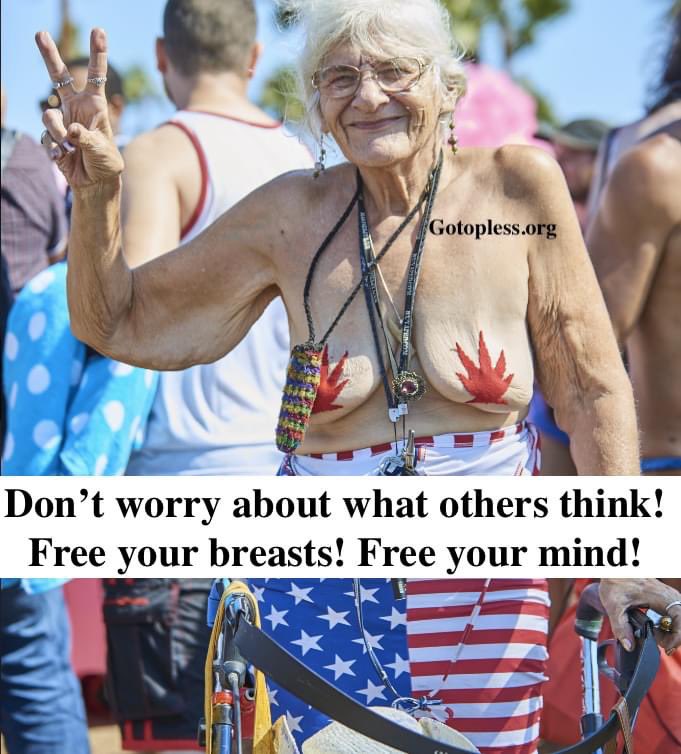 This 80+ year old woman came to our GoTopless protest a few years ago, with her walker! If she can stand up for Topless Gender Equality and freedom, we all can! (Photo from GoTopless Day in VB California)

#gotopless #allages #standup #equalityforall