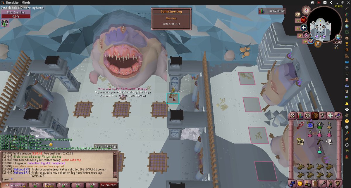 Hallowed_RS's tweet image. Virtus Robe Top!

Clan admin @OSRSClaire scored a Virtus Top before even getting the tele. 🥲 #roughlife 

#osrs #dt2