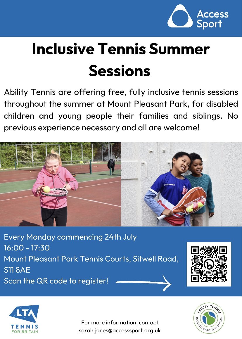 Free Community Inclusive tennis sessions tomorrow 4-5:30pm, everyone welcome @SheffCityTrust @sheffcitycentre @shipshapewell @UMixSheffield @ShefFlourish @LinksSSP @CommunitySUFC @YorkshireTennis @Sheffieldtennis @EveryBodyMoves @movemoresheff