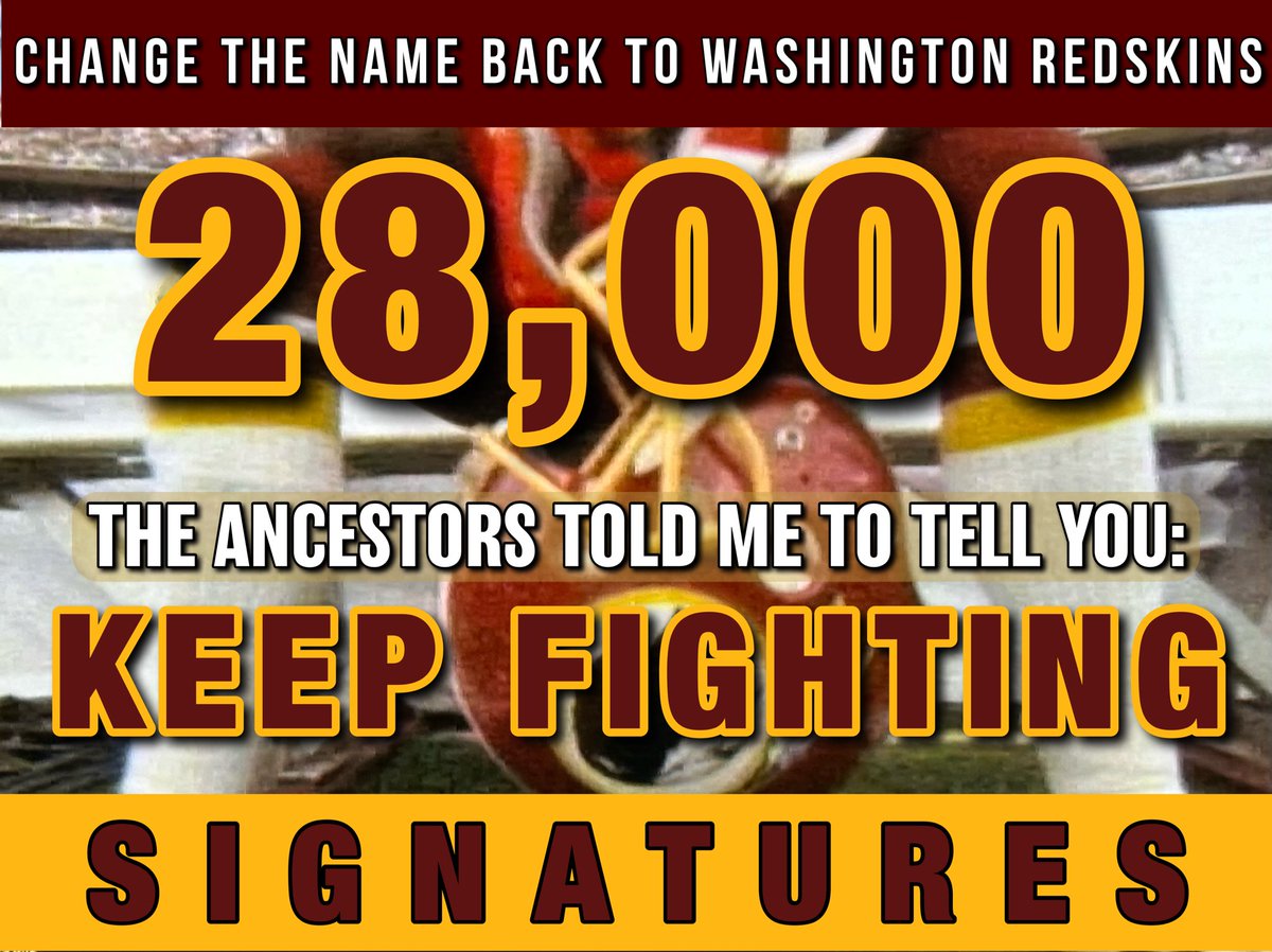 GuardiansNative's tweet photo. Change the Name Petition to #Redskins 𝐣𝐮𝐬𝐭 𝐛𝐫𝐨𝐤𝐞 𝟐𝟖,𝟎𝟎𝟎 🔥🔥

#educatenoteradicate #letsnaga

Let’s make some #NAGANoise

Sign and RT: https://t.co/dDsokaXYyv https://t.co/CvBHS4wHJ9