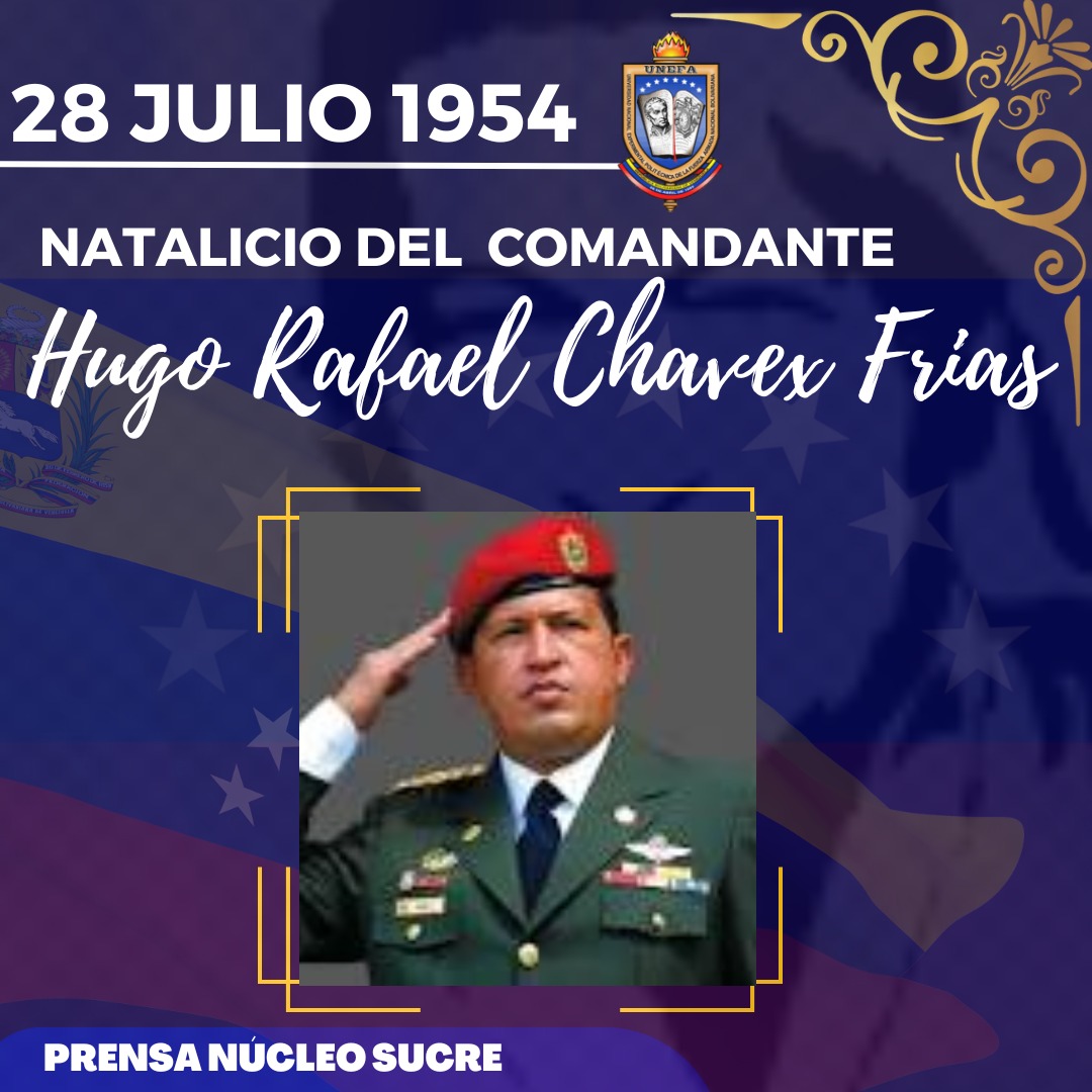 GCNucleoSucre's tweet photo. #28Julio🇻🇪||Desde nuestro Núcleo, celebramos los 69 años del Natalicio de nuestro Cmdte. Supremo y Eterno "Hugo Rafael Chávez Frías"; Mantenemos presente sus ideales  y obra. Reafirmando así nuestro compromiso con su legado histórico para nuestra Patria Venezuela.
#ChavezVive https://t.co/tTWu1GuNrZ
