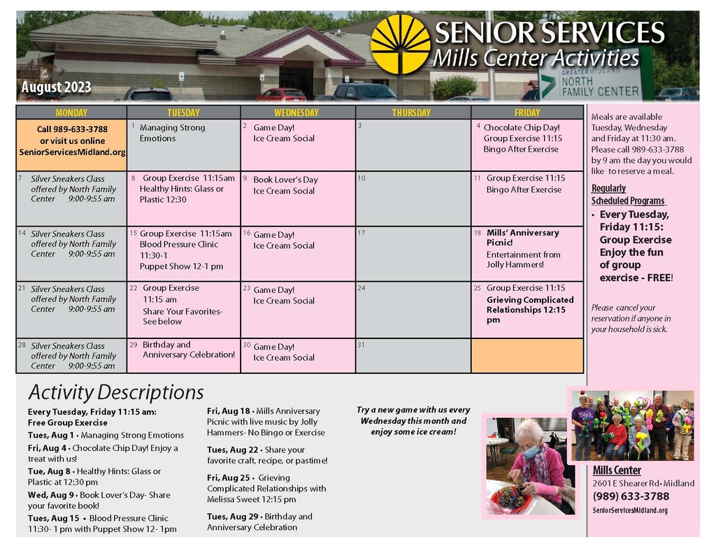 SeniorServing's tweet photo. Check out the incredible activities planned at Trailside, Sanford, Coleman, Mills &amp; Greendale for the month of August! Visit the calendar to learn more - https://t.co/KruEH6IkWF https://t.co/MJMIY6Njru