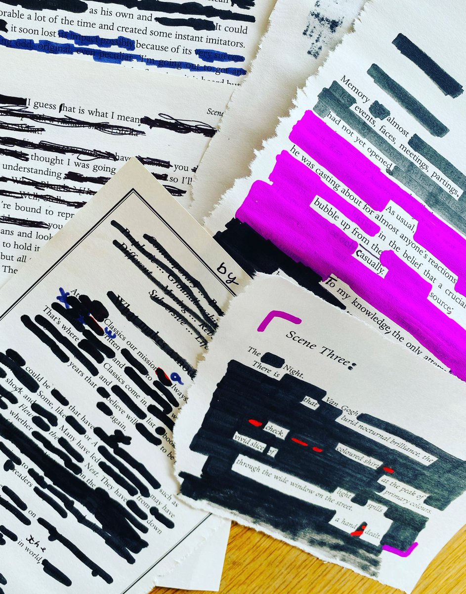 Rainy day activity the family got stuck into - 6yo, 7yo, hub and I - using an old book and markers for ‘black out poetry.’ No rules. Really addictive. #RainyDay #poetry #IsleofWight #blackoutpoetry