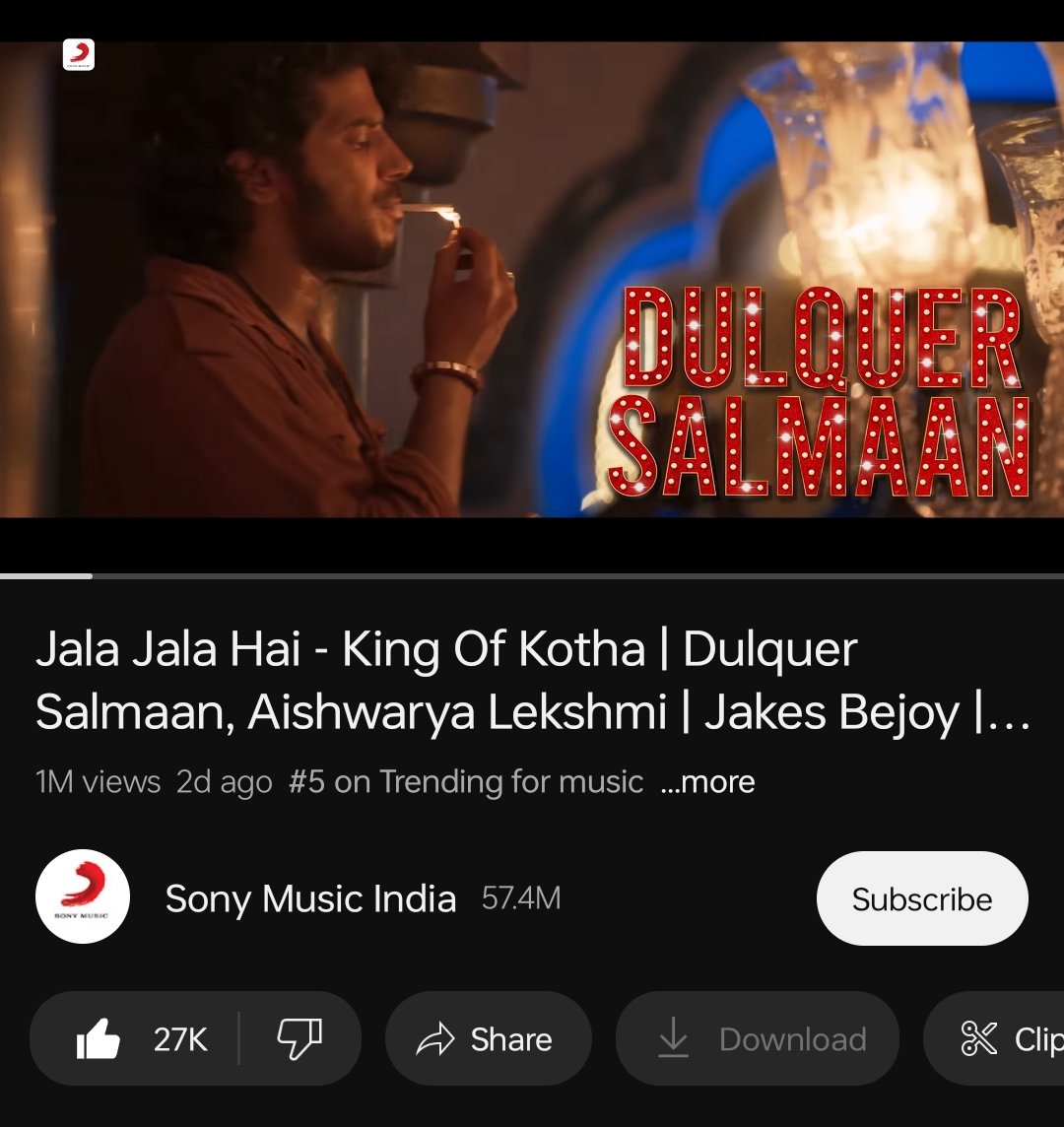 a__k_____n's tweet photo. #KingOfKotha Song Hindi Version #JalaJalaHai Hits 1M Views On YouTube 🔥
#DulquerSalmaan https://t.co/7KZA0eUGb5