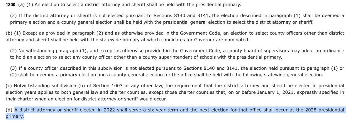 Consigliere187's tweet photo. 1/2 Clarification: Madam Price, First of Her Name, Ignorer of Ethics, Silencer of Press, Lover of Murderers, #PPriceDoesNotCare, will serve a SIX year term due to 2022's #AB759 which added Election Code section 1300. This not apply to SFDA Brook Jenkins because ... https://t.co/UozgHH5hrS