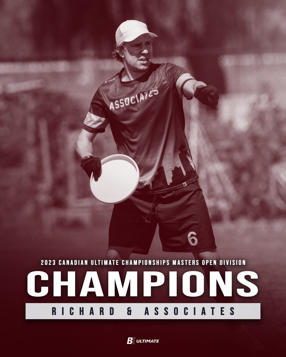 BEUlti's tweet photo. Richard &amp; Associates win the 2023 Canadian Ultimate Championships Masters in the Open Division 🏆 #BEteam⁠⁠ #clubultimate #BEchamps https://t.co/gDxP1C6JwF