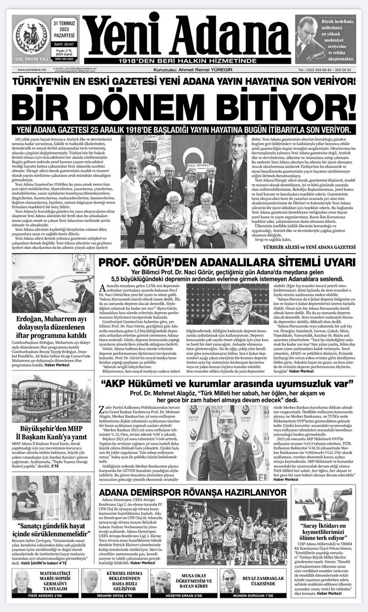 omer_uney's tweet photo. Çok ama çok üzgünüm…
Bir tarih göz göre göre yok oluyor!
Çıktığı 1918 tarihi itibarıyla kesintisiz, dünyanın yayında olan en eski gazetesi, Adana’nın, Türkiye’nin medarı iftiharı, 22 yıl her kademesinde emek verdiğim Yeni Adana Gazetesi, kapanıyor!
Bu ayıp Türkiye’ye yeter! https://t.co/FX52cxhDLa