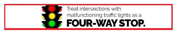 Traffic Advisory: If a traffic light is blinking yellow, you must slow down and use caution. If the traffic lights or controls are out of service or malfunctioning when you approach and intersection, you must come to a stop as you would for a stop sign.