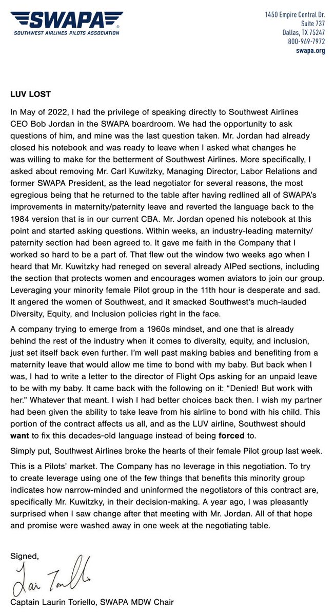 Southwest Airlines Pilots Association tweet media