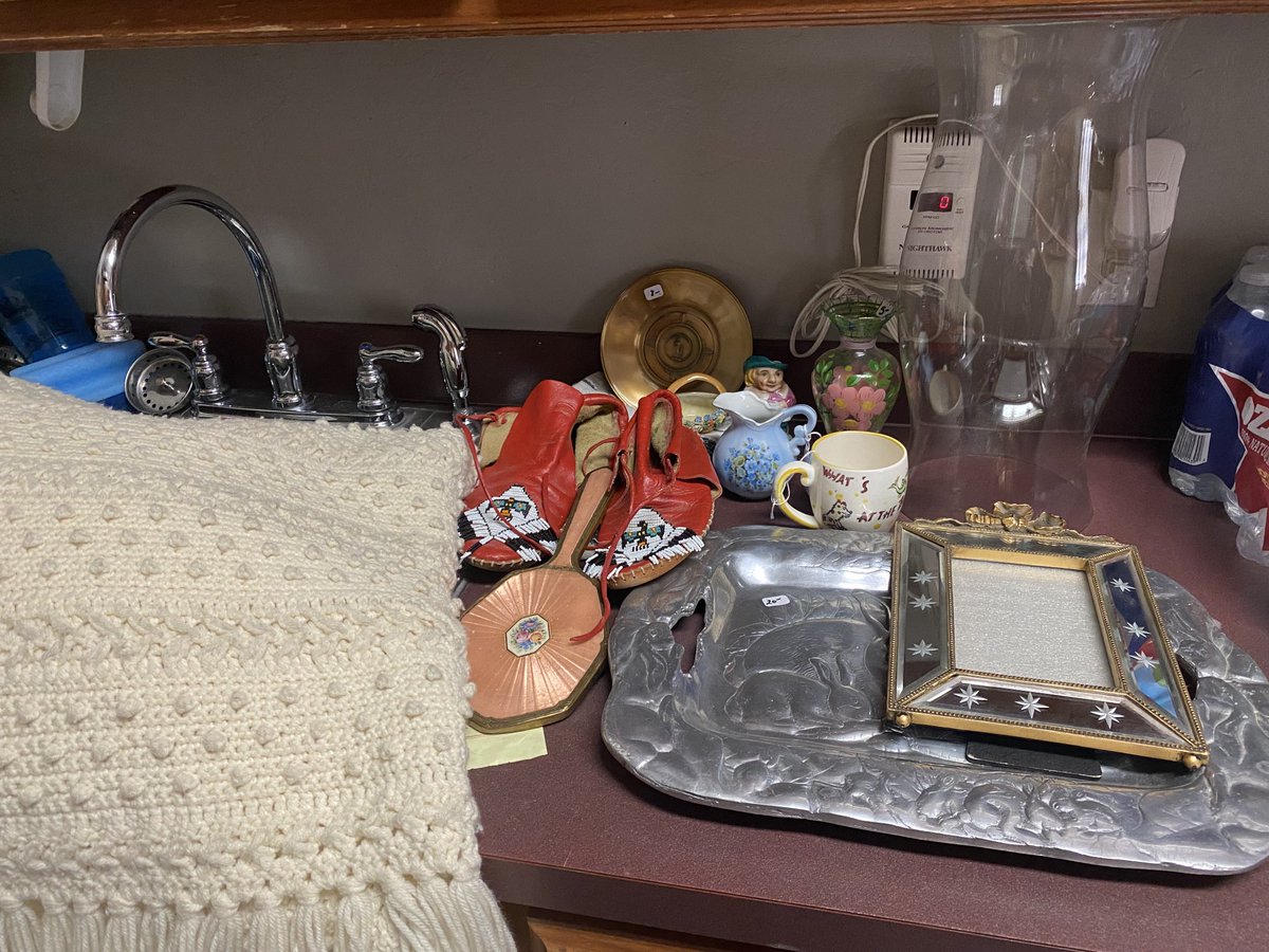 Estate sale haul! #moccasins #antiquemirror #lefton #Germanpottery #NASCO #mysterymug