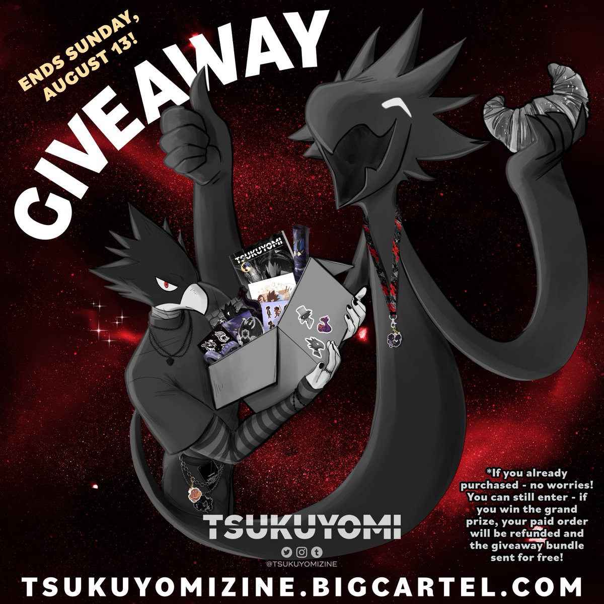 ✨TWO WEEKS LEFT OF PREORDERS!! ✨

And what's this?! A Giveaway!!
To enter:
- Like this post
- RT this post
- Must be following <a href="/tsukuyomizine/">Tokoyami Zine 💫 Project Complete!</a> 
- For an extra entry, tag a friend in the comments!

Winners will be chosen via random generator!

More details below ⬇️