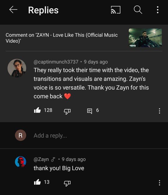ZJMCRAVE's tweet photo. ZAYN REPLIED TO COMMENTS ON YOUTUBE AND NOBODY NOTICED???? https://t.co/A2zK9MPUnL