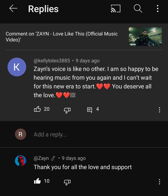 ZJMCRAVE's tweet photo. ZAYN REPLIED TO COMMENTS ON YOUTUBE AND NOBODY NOTICED???? https://t.co/A2zK9MPUnL