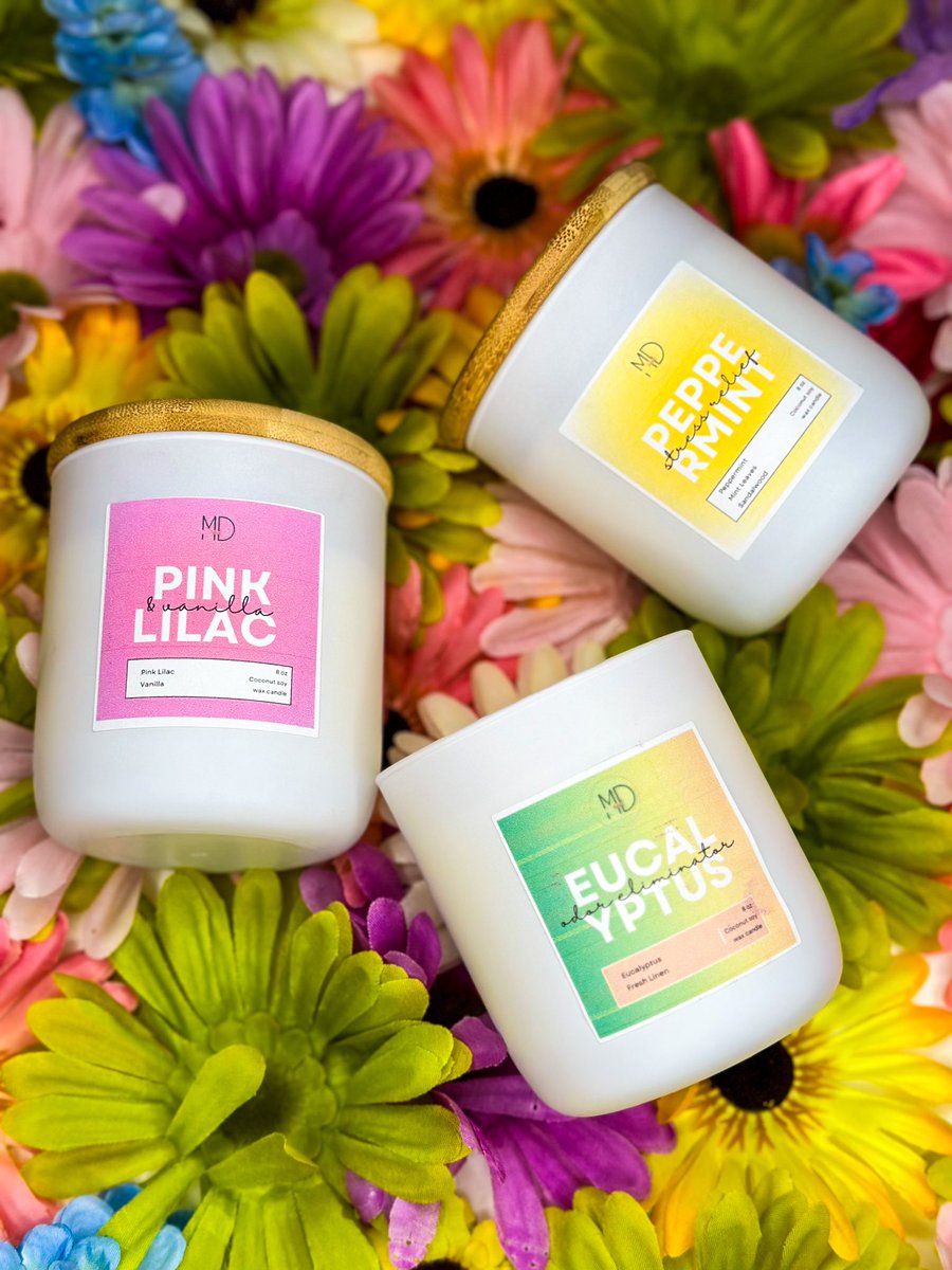 MandDFragrances's tweet photo. Shop our Summer Serenity candle collection ✨

- Peppermint Stress Relief 
- Eucalyptus Odor Eliminator
- Pink Lilac &amp; Vanilla

https://t.co/5m25baVd1C https://t.co/g26I61x55c