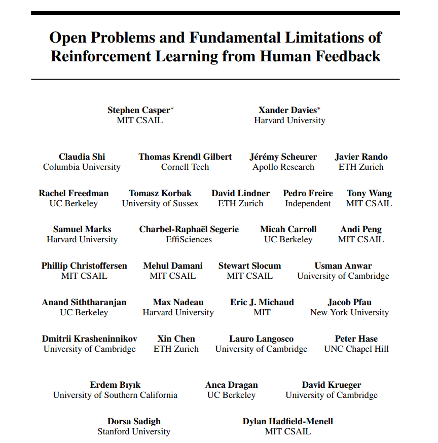 arankomatsuzaki's tweet photo. Open Problems and Fundamental Limitations of Reinforcement Learning from Human Feedback

Overviews techniques to understand, improve, and complement RLHF in practice

https://t.co/pBX2mAqd1C https://t.co/KTDaKXmj4f