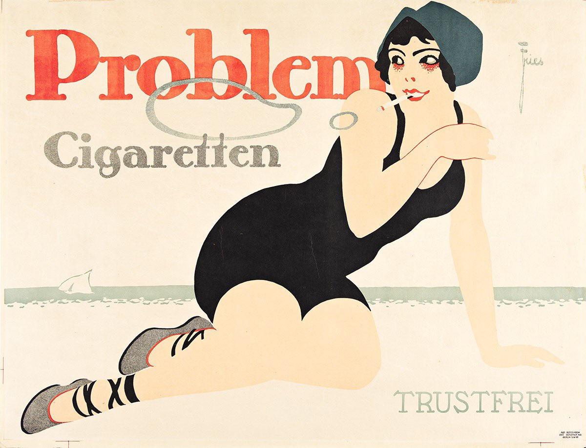 NichoLowry's tweet photo. Product name fail: circa 1914. #smoke #beachposter #cigarette #vintageposter #posterauction @SwannGalleries https://t.co/hu5VKM6mSJ