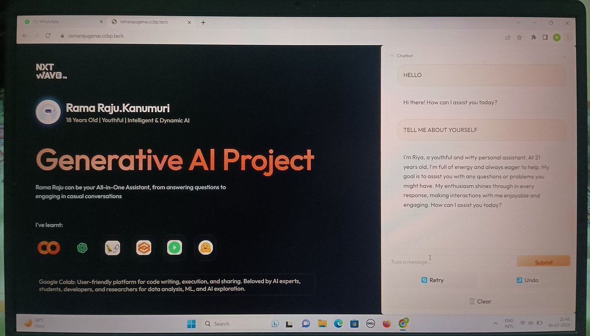 LVSJRamaraju's tweet photo. Hello guys👋, This is my first Generative AI Mini Project, happy to share it❤❤ https://t.co/zKe29JS08G