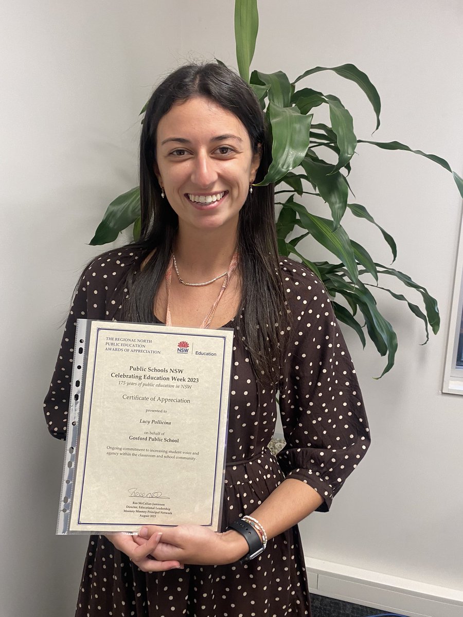 Our very own Miss Lucy Pollicina was recognised this morning at the Gosford City Learning Community Celebration Assembly for her ongoing commitment to increasing #studentvoice and #agency at GPS. Congratulations Lucy! #LoveWhereYouWork