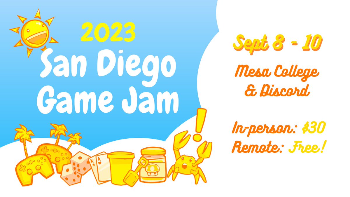 IGDASanDiego's tweet photo. HEY! IT HAPPENING! San Diego Game Jam is upon us!!!!! Don't ask me about the theme. I'd never tell you. 🤫 

https://t.co/y4KBFg58ei https://t.co/CGO41avqvb