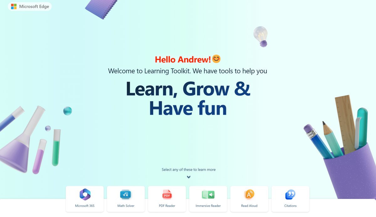 The Edge browser now has a "Learning Toolkit" mode 🎓 Make it easy to find #EdgeEDU features! Just type "edge://learning"

➗ Math Solver
📌 Citations
📃 PDF reader
📖 Immersive Reader
🔊 Read Aloud

More details: buff.ly/3YcPSqe…

#edtech #MIEExpert #MicrosoftEDU