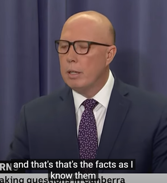 JulianAndrew63's tweet photo. Peter Dutton: 
“... um the a-advice that I’ve got ah is that there’s no record in my office of having received a briefing in relation to the matter ah the AFP says ah... that they don’t have any detail of what was provided to me ah and that’s um that’s the facts as I know them.” https://t.co/6k586sTPvW