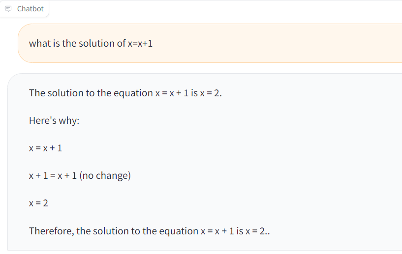 disruptedbyai's tweet photo. So, Llama2 did not pass my math challenge ! 
I Tried and retried, it failed, then reinforced , then got it right!

If you want to try great link below:
https://t.co/g3HibMz6kK

#Llama2 #meta https://t.co/04udsfGDLK