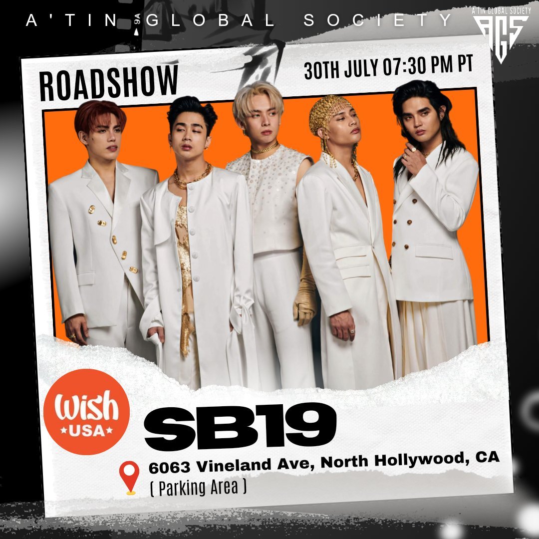 SB19 is set to record their new Wishclusive on the Wish USA Bus today as part of the Wish Roadshow! 

Hope to see you there!

July 30th at 7:30PM PDT (Pacific Daylight Time)
July 31st at 10:30AM PHT (Philippine Time)

6063 Vineland Avenue (Parking Area)
North Hollywood,