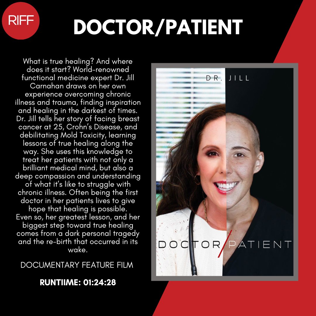 Join us at #RIFF23 to catch Doctor/Patient, directed by Daniel Grace and Aaron Carnahan, as Dr. Jill Carnahan tells the story of her inspiring journey and how she uses her story to  treat her patient. Catch this film on Thurs. Sept. 28 at Bowtie Movieland, Theater 15 at 7:45pm.