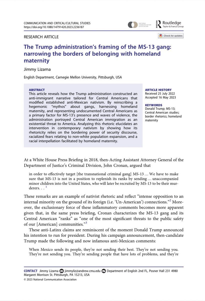 jlizama17's tweet photo. My first article is now available to read! I am delighted to contribute to our understandings of nativism and border rhetorics, racialization, and #CentAmStudies 🥰. Read here: https://t.co/9sr3kAGSKa https://t.co/pUAZGjOyhG