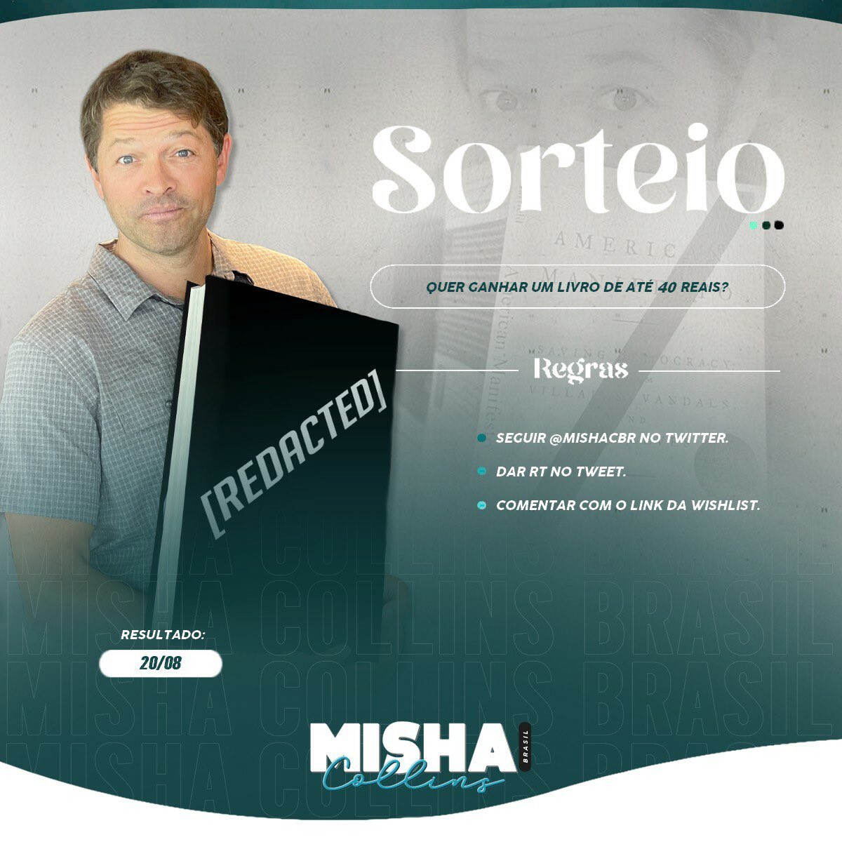 mishacbr's tweet photo. 🥳| Para comemorar o aniversário do Misha Collins, o nosso autor favorito, iremos sortear um livro de até R$40,00 da sua wishlist disponível na Amazon! 

Regras:
- Seguir @mishacbr ;

- Dar RT nesse tweet;

- Comentar com o link da sua wishlist.

Mais infos nos tweets abaixo 👇 https://t.co/s64VnmwHlq