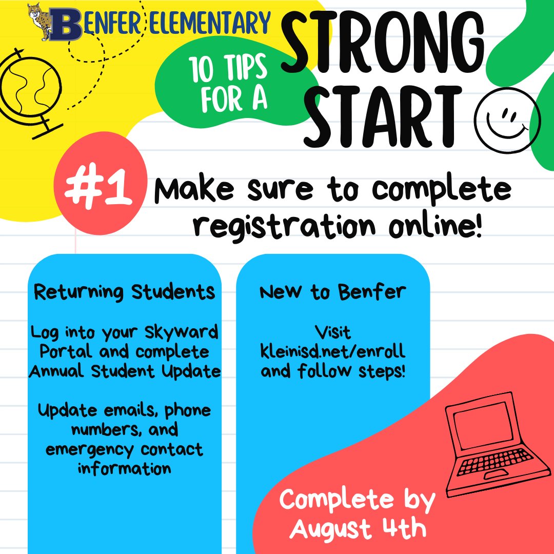 BenferKISD's tweet photo. Tip #1: Complete Registration! New students visit https://t.co/WAFMW52FZy as soon as possible!
Returning students log into Skyward portal before Friday, August 4th! https://t.co/ipZUvDkxoe