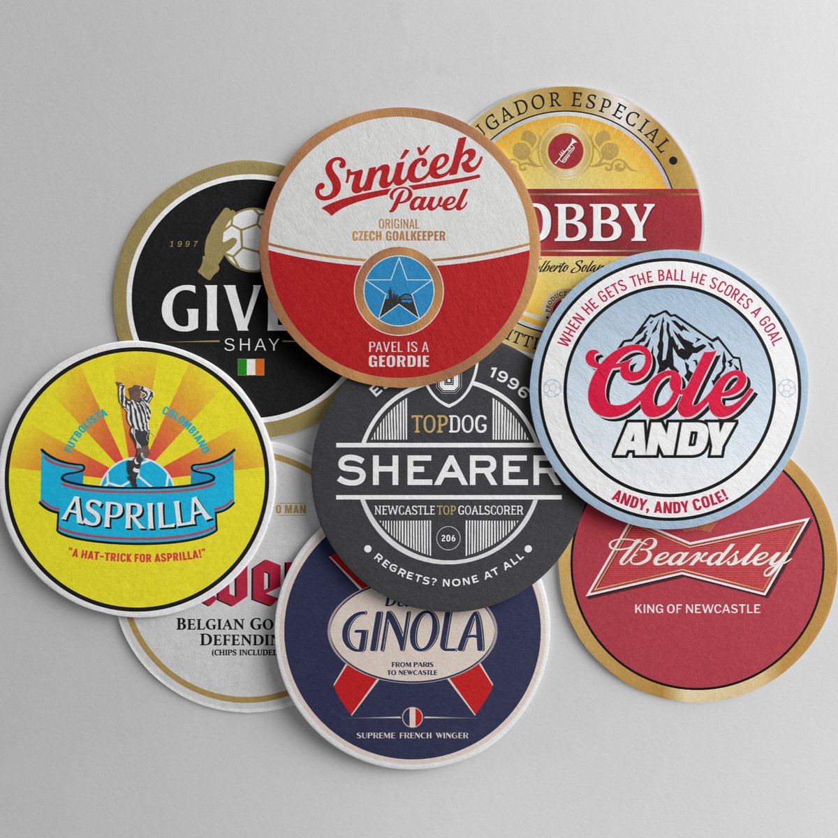 To celebrate the launch of our latest #NUFC beer mats, we are giving you the chance to win a free Newcastle Legends Beer Mat set! To enter:

1️⃣ RT this tweet
2️⃣ Follow @PinsNPrints 
3️⃣ Comment your favourite design

Good luck, winner announced Saturday 5th August!