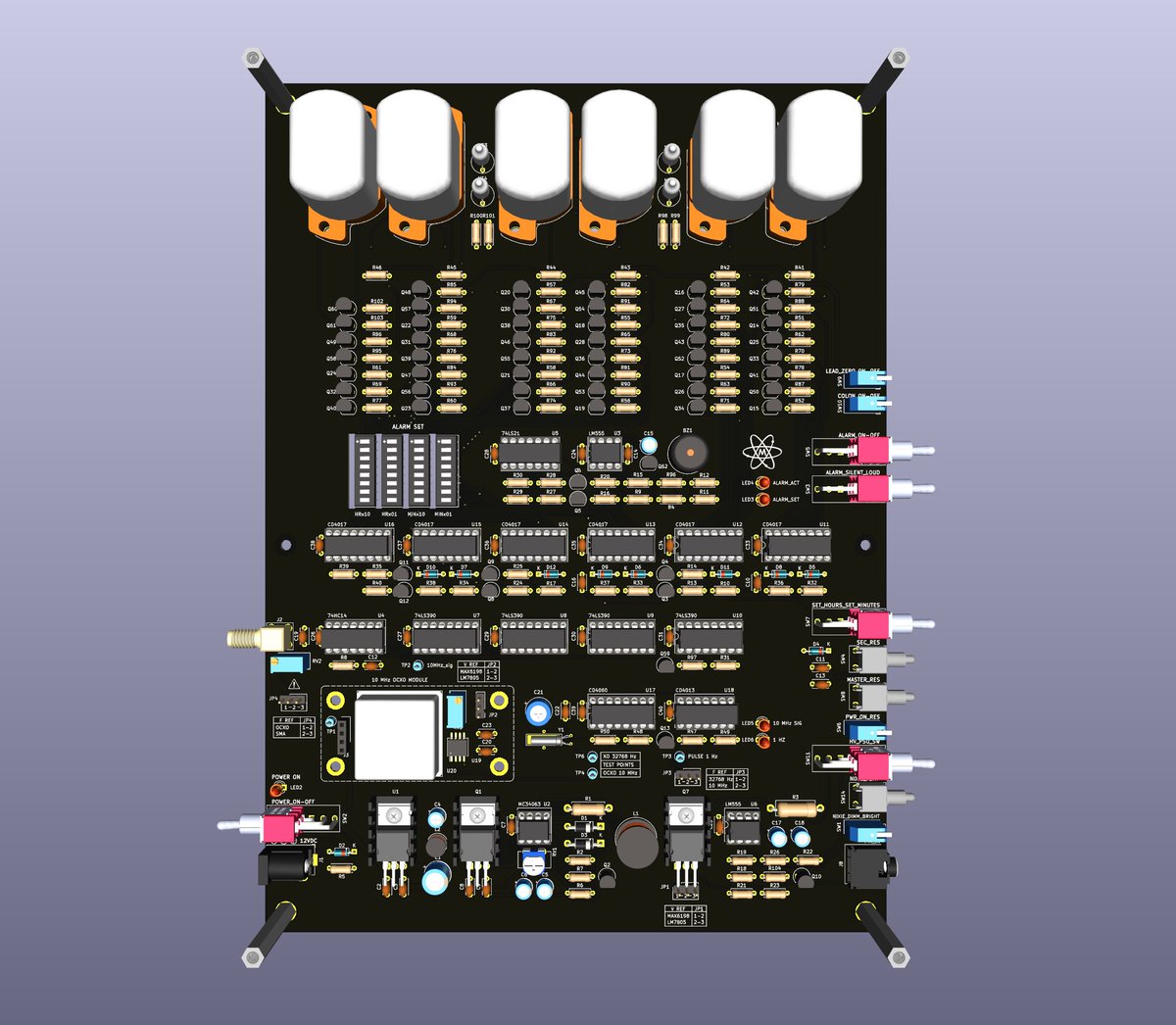LegacyDevices_'s tweet photo. Real time, single board Nixie clock - Not a line of code in sight!
Time has come to design a new improved version of my real time CMOS/TTL Nixe Clock - this time on single PCB which should be a centre piece and/or talking point. WIP #nixie #nixieclock #clock #pcb #kicad https://t.co/PDHdNioVC4