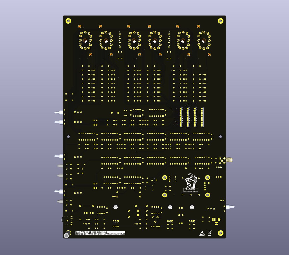 LegacyDevices_'s tweet photo. Real time, single board Nixie clock - Not a line of code in sight!
Time has come to design a new improved version of my real time CMOS/TTL Nixe Clock - this time on single PCB which should be a centre piece and/or talking point. WIP #nixie #nixieclock #clock #pcb #kicad https://t.co/PDHdNioVC4