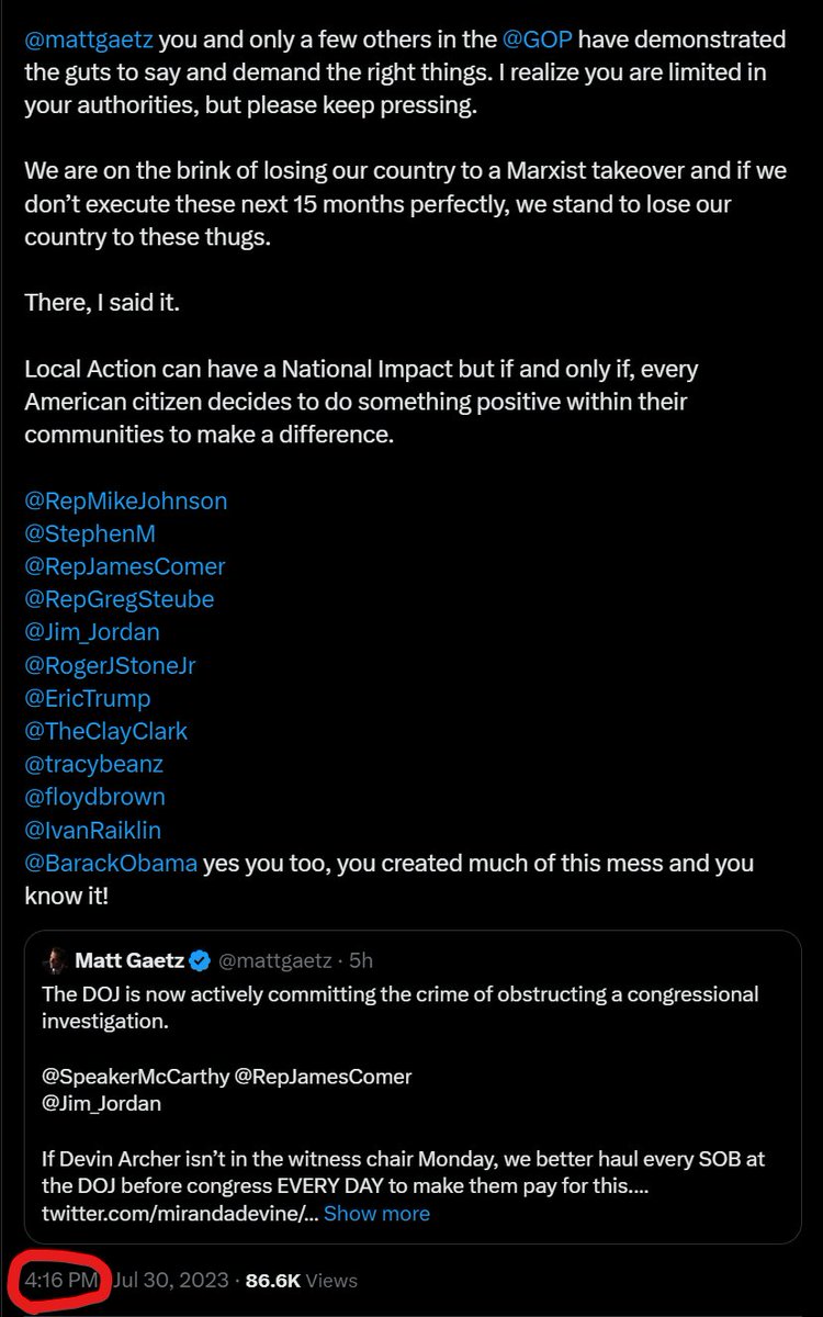 7thDean's tweet photo. America's General Michael Flynn's last tweet has a timestamp of 4:16 EST.

There's that 4:16 timestamp again!

It's been a popular time to post a truth or tweet lately by a lot of our MAGA leaders!

Is it GAME OVER?

🚨👇COMM👇🚨 https://t.co/DUxjHDmNCv