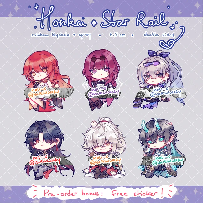 🌌 Opening pre-orders for my Honkai Star Rail, Genshin Impact, and Link Click keychains! ✨  Pre-order form link in the replies, will close on August 20th 2023, 23:59 (CET)