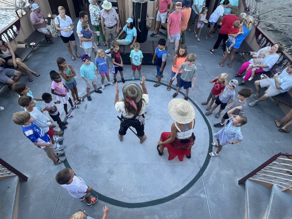 gapeanuts's tweet photo. Friday evening families departed the @BuccaneerDestin Pirate Cruise to sail the high seas looking for treasure. Thanks to @FMCAgUS  for sponsoring this event during the #2023spgc! 🏴‍☠️
#alpeanuts #flpeanuts #gapeanuts #misspeanuts https://t.co/d0RTNZOnVU