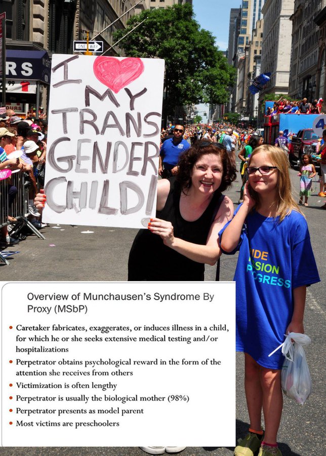 LiteralTwatler's tweet photo. When it comes to so-called "trans-gender kids", I think there needs to be looked into the possibility (likelyhood?) of Munchausen's Syndrome by Proxy in one of (or both) parents. #MSbP #trans #kids #SaveOurChildren https://t.co/U84fBuCN6a