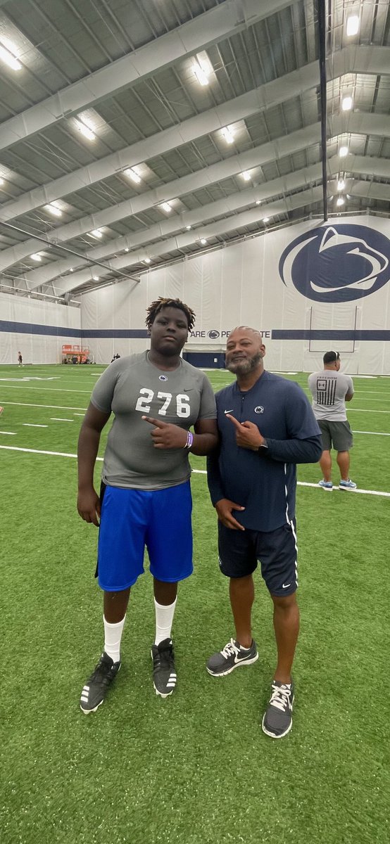 TrenchMenGray's tweet photo. Great camp the other day #PennState learned a lot time to apply it to my Sophomore season this year Thanks to @CoachTerryPSU for the motivational words @PrepRedzonePA @PRZPAvic @PrepRedzoneNext https://t.co/TzJfK8yVp6