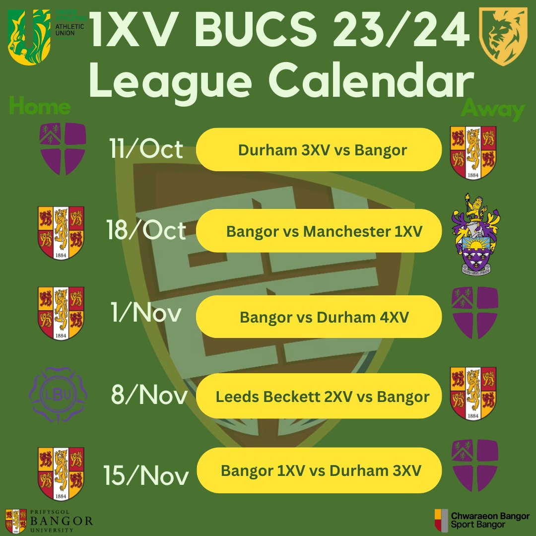 BangorUniRUFC's tweet photo. Save the dates! Our First Team BUCS Match days have been released. Some may be subject to change, more information will be announced closer to the time if this is the case. We are really excited for our challenging coming season. https://t.co/1YE0H4g2St