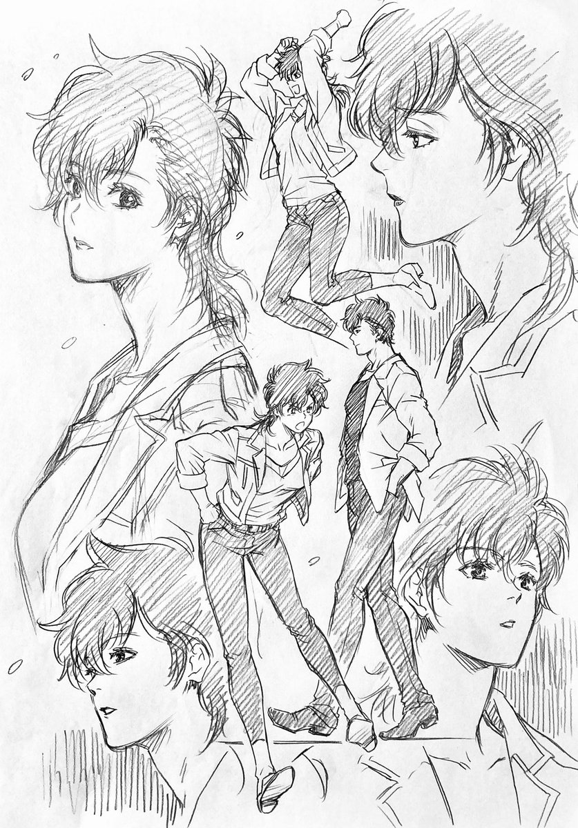 ラフ描き、CH、冴羽さん、香  香をかわい目に描きたかったんよ…