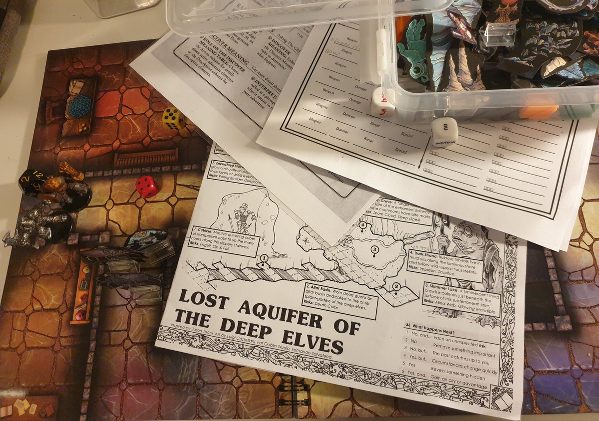 rpg_solo's tweet photo. Started up our GMless Underdark crawl tonight with a one-page dungeon and one-page Mythic! #solorpg #ttrpg #gmless https://t.co/CVNNm0NfSR