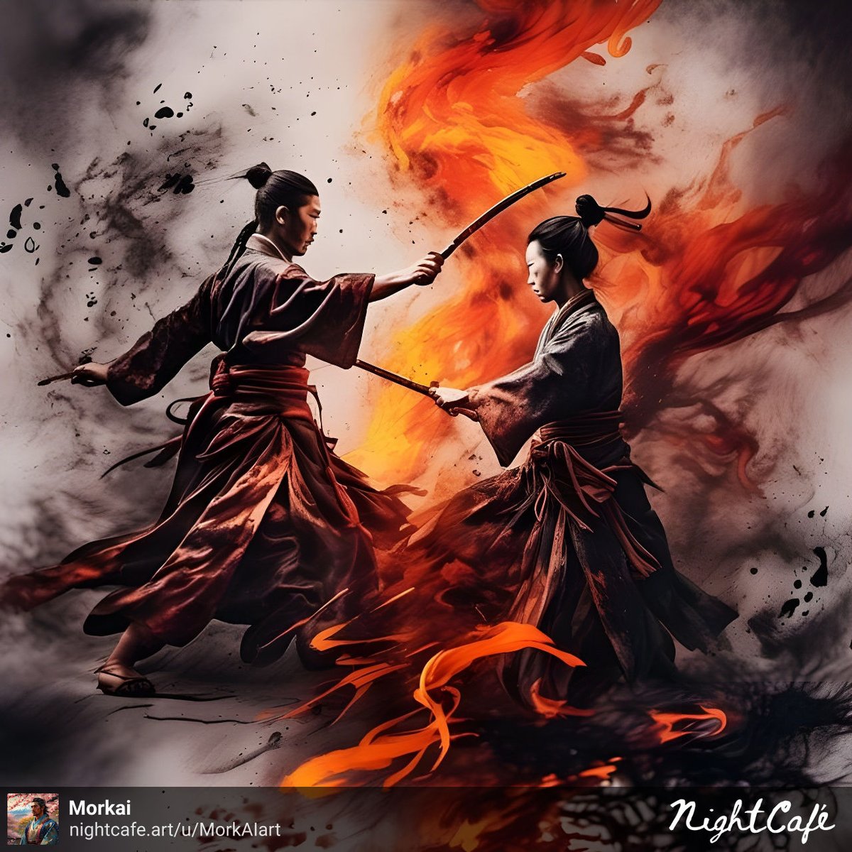 MethosMc's tweet photo. Ink & Fire #morkai #morkaiart #nightcafe #DigitalArtist #digitalartwork #aiart #AIArtwork #aiartcommunity #InkAndFire #Samurai #epic #Masterpiece https://t.co/Dzn7144e6y