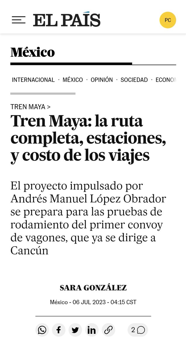 paulina cornejo mv (@pacomova) on Twitter photo Que <a href="/elpaismexico/">EL PAÍS México</a> (y <a href="/AmericaFutura/">América Futura</a>) no haya mencionado NADA del veredicto del Tribunal Internac. para la Protección de los Derechos de la Naturaleza sobre la obra del Tren Maya y, en cambio, tenga fija esta nota, confirma que llegó el momento de mudar mi suscripción 👀👇 Que <a href="/elpaismexico/">EL PAÍS México</a> (y <a href="/AmericaFutura/">América Futura</a>) no haya mencionado NADA del veredicto del Tribunal Internac. para la Protección de los Derechos de la Naturaleza sobre la obra del Tren Maya y, en cambio, tenga fija esta nota, confirma que llegó el momento de mudar mi suscripción 👀👇