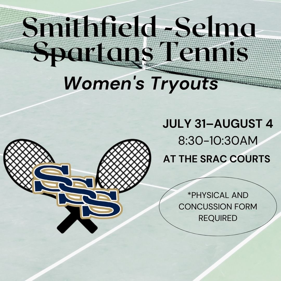 🎾📢 Tennis Tryouts Alert! 
July 31 
8:30 AM - 10:30 AM
SRAC Tennis Courts. 

Calling all tennis enthusiasts to showcase your skills and join our team! Don't miss this chance to shine on the court! See you there! #TennisTryouts #spartantennis