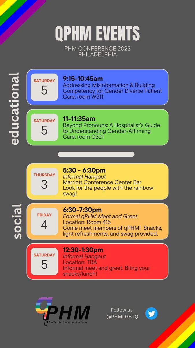 qPHM (@phmlgbtq) on Twitter photo Looking forward to seeing👀 everyone <a href="/PHMConf/">PHM Conference</a> in Philadelphia this year! Join us for some awesome 🌈🏳️⚧️ content 📝and community building🏗️! #PHM23 #qPHM #WeArePHM
<a href="/WomenInPHM/">Women in PHM</a>
<a href="/Newborn_PHM/">Newborn Hospitalists in PHM</a>
<a href="/communityPHM/">Community Pediatric Hospitalists</a> Looking forward to seeing👀 everyone <a href="/PHMConf/">PHM Conference</a> in Philadelphia this year! Join us for some awesome 🌈🏳️⚧️ content 📝and community building🏗️! #PHM23 #qPHM #WeArePHM
<a href="/WomenInPHM/">Women in PHM</a>
<a href="/Newborn_PHM/">Newborn Hospitalists in PHM</a>
<a href="/communityPHM/">Community Pediatric Hospitalists</a>