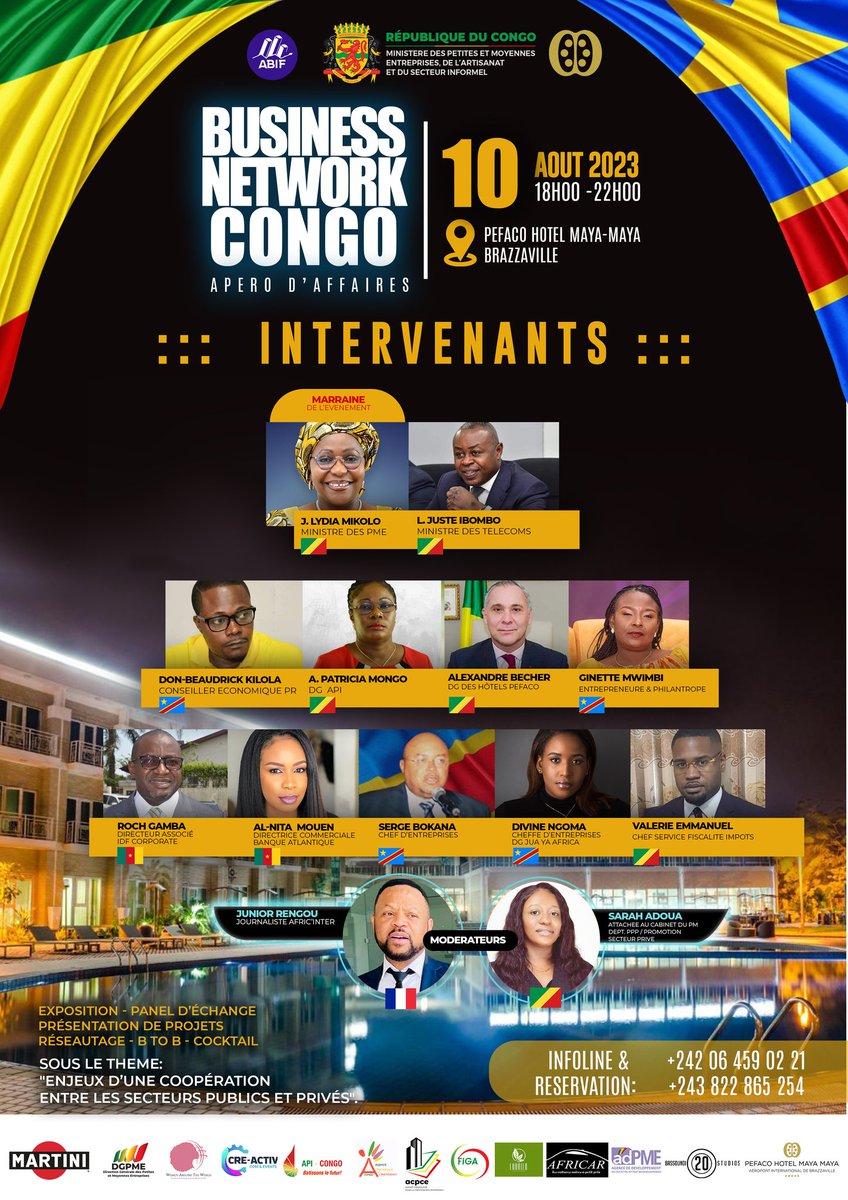ABIF_2023's tweet photo. Rencontre Apéro d'Affaires, Business Network Congo 🇨🇬🇨🇩🤝🏽
Rendez-vous à Brazzaville le 10 Août 2023 pour développer le réseau d'affaires, renforcer la coopération entre les secteurs privés et publics, et promouvoir les PME.
#Abif https://t.co/9UGg2bAS3I
