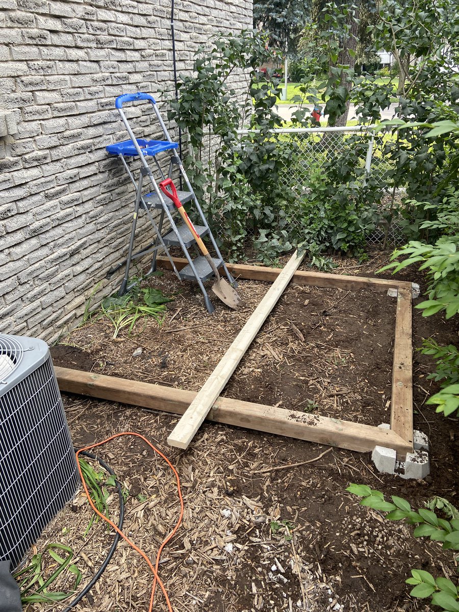 End of day 1. A level, square foundation. Also one wasp nest destroyed. #homereno #catio