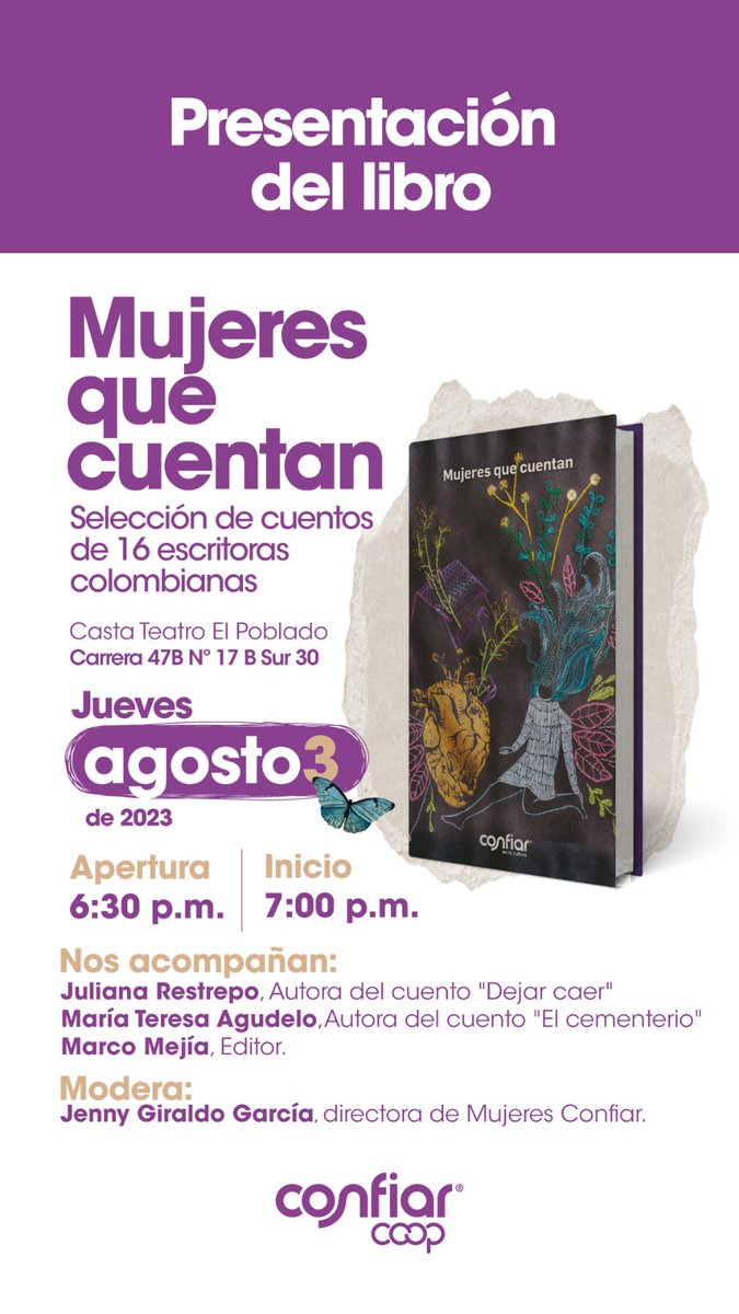 MujeresConfiar's tweet photo. Para la gente del sur del Valle de Aburrá, tenemos un regalo: el libro de Mujeres que cuentan, que entregaremos este jueves en @CasaTeatroEP. Les invitamos a una conversación con las autoras Juliana Restrepo y María Teresa Agudelo y el editor Marco Mejía. https://t.co/XILJ0zLPQX